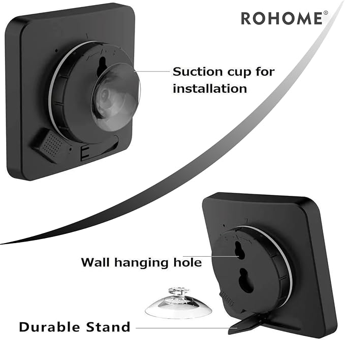 Digital Timer Waterproof Wall Clock, Kitchen Countdown Timer, Shower Clock with Temperature Humidity, Mirror Suction Cup Bathroom Timer, Wall Hanging for Bath Spa Basement Swimming Pool (Black)