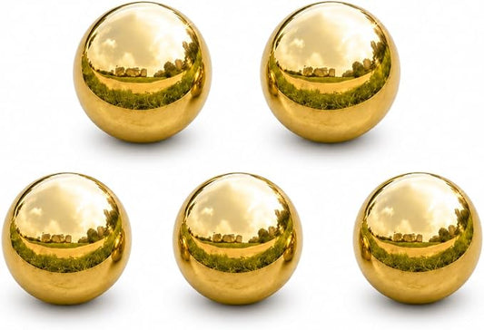 Gazing Ball Garden Mirror Outdoor - Outside Decorative Globe, Gold, 5Pcs | Metal Polished Reflective Sphere, Stainless Steel Hollow Decoration Ornament for Home Pond Swimming Pool Housewarming Gift