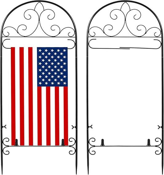 2 Pack Metal Garden Flag Holder Stand Scroll American Stand Yard Flag Pole Stake Fits Max 14 x 25 Inch for Outside House Garden Yard Lawn Patio Balcony Decor, No Flags Included