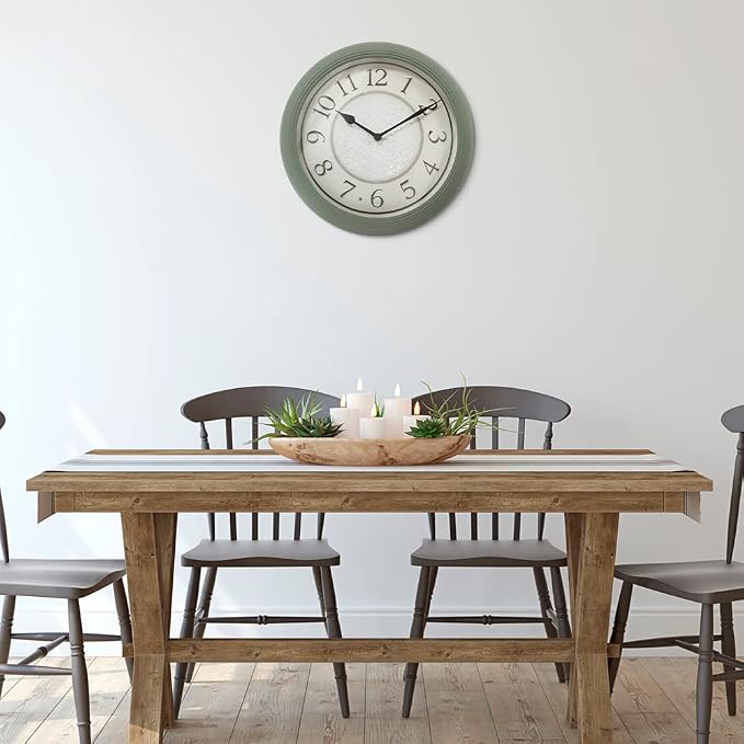 Presentime & Co. 12.6" Illuminated Farmhouse Wall Clock, Silent Battery Operated Night Light Wall Clock with Smart LED Sensor for Living Room, Bathroom, Kitchen, Home Office, Sage Green