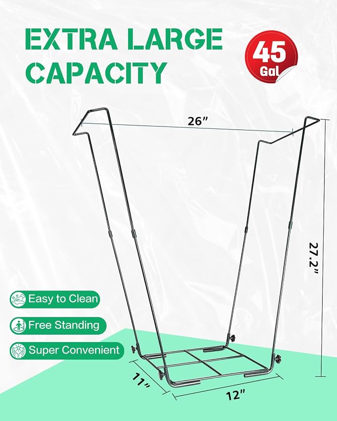 2 Pack Heavy Duty Metal Trash Bag Holder Stand for Yard | Fits 30-45 gallon bags, Sturdy metal frame, Portable, Multi-use, Holds yard waste bag open for easy leaf & debris collection