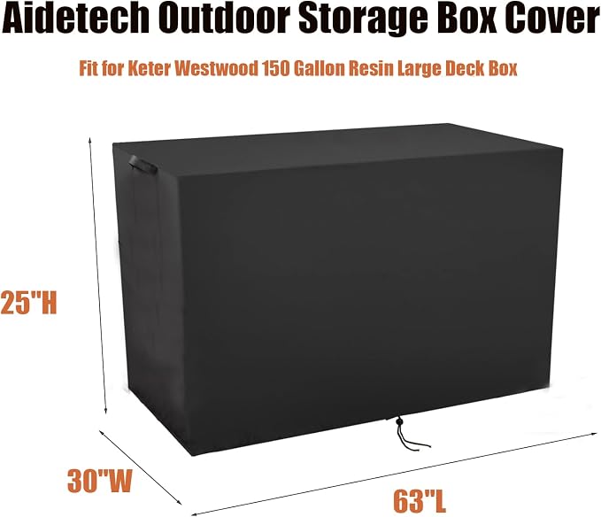 Deck Box Cover Fit for Keter Westwood 150 Gallon Resin Large Deck Box, Patio Furniture Cushion Storage Box Cover Waterproof Dustproof for Outdoor Storage Box- 63” Lx 30”W x 25”H