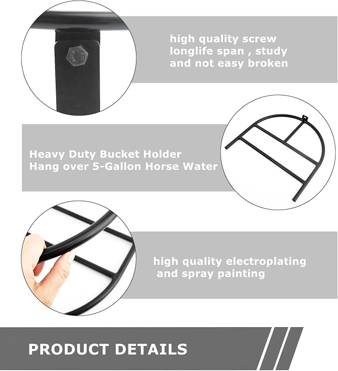 1Pcs Bucket Holder,Heavy Duty Wall Mounted Livestock Water Bucket Detachable Steel Bucket Hanger, Securely Hangs 5 Gallon Horse Water and Feed Buckets