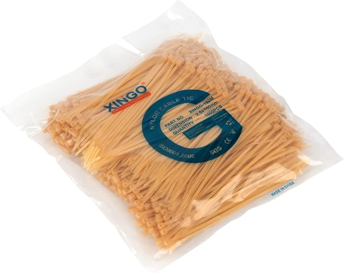 XINGO 1000 PCS 6 inch Cable Zip Ties, 18lb Strength, Small Tie Wraps Self-Locking Nylon Zip Ties for Indoor and Outdoor Use (Gold)