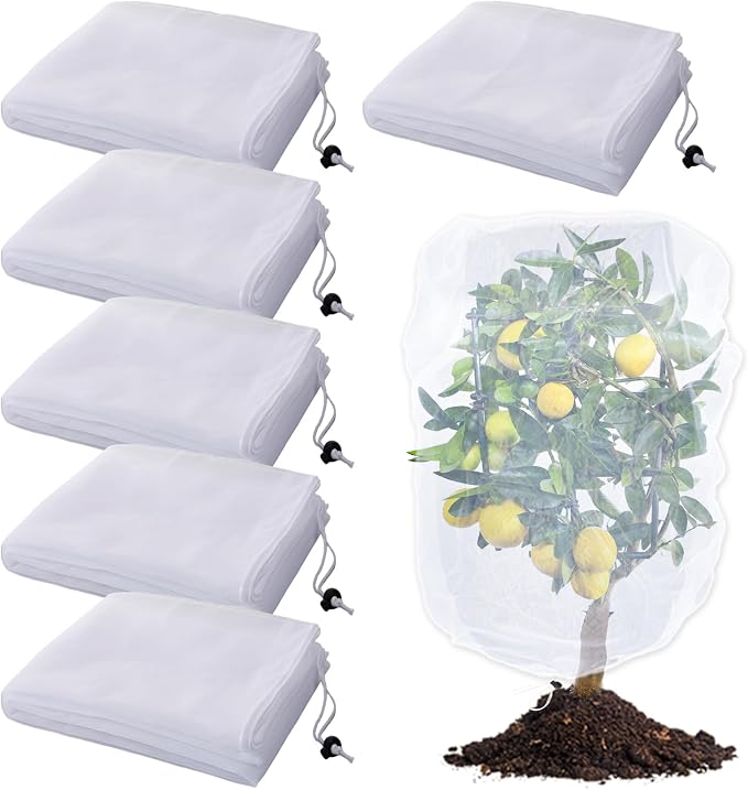6 Pack Insect Bird Netting Cover - 3.3x5FT Garden Netting Blueberry Bushes Plant Covers with Drawstring, Fine Mesh Fruit Tree Net for Protecting Lemon Orange from Barrier Squirrel Deer