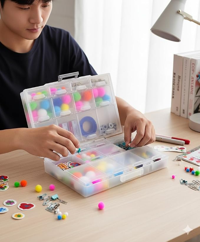 AideTek half transparent BOX-ALL-24 small parts beads stationery jewelry box organizer for sorted parts 3 sizes 24 compartments with lid