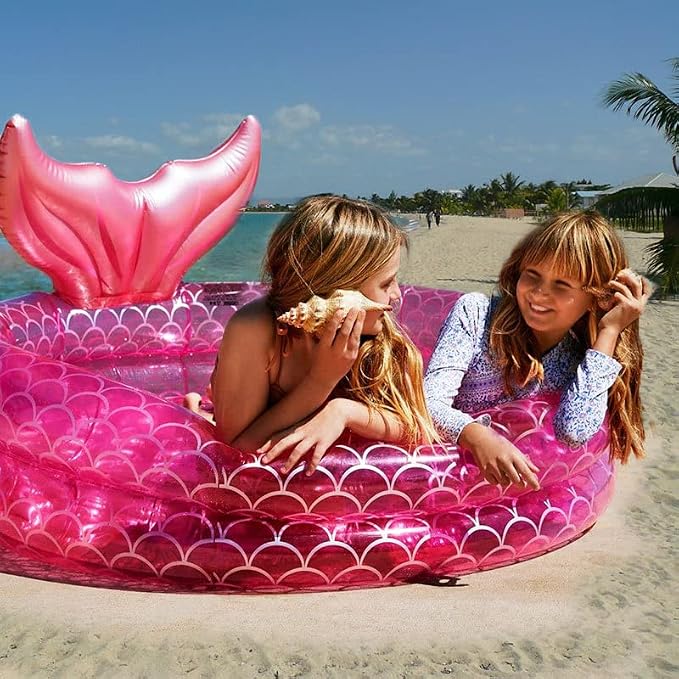 Kiddie Swimming Pool, Inflatable Mermaid Pool, Indoor Outdoor Ball Pit for Kids (59 inch)