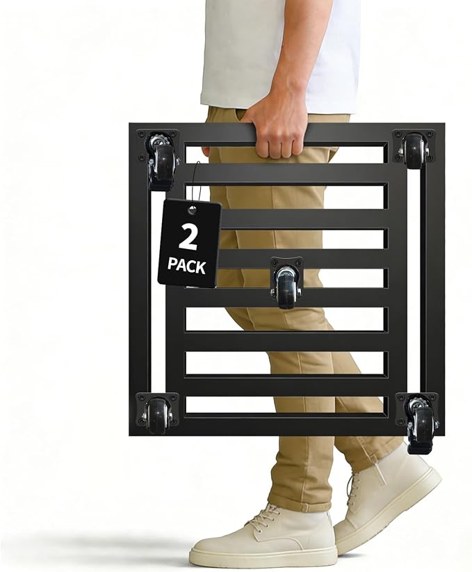 LUBORN Plant Caddy with Wheels 2 Pack, 20'' Heavy Duty Large Metal Rolling Plant Stand with Lockable Caster, Square Plant Dolly Rust-Proof for Large Planters, Holds up 650 Lbs