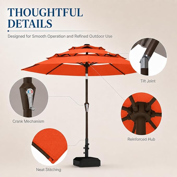 10ft Patio Umbrella, 3-Tier Vented Outdoor Table Umbrella with 8 Sturdy Fiberglass Ribs, Windproof Market Umbrella with Push Button Tilt and Crank, UV Protection for Deck, Pool, Terracotta