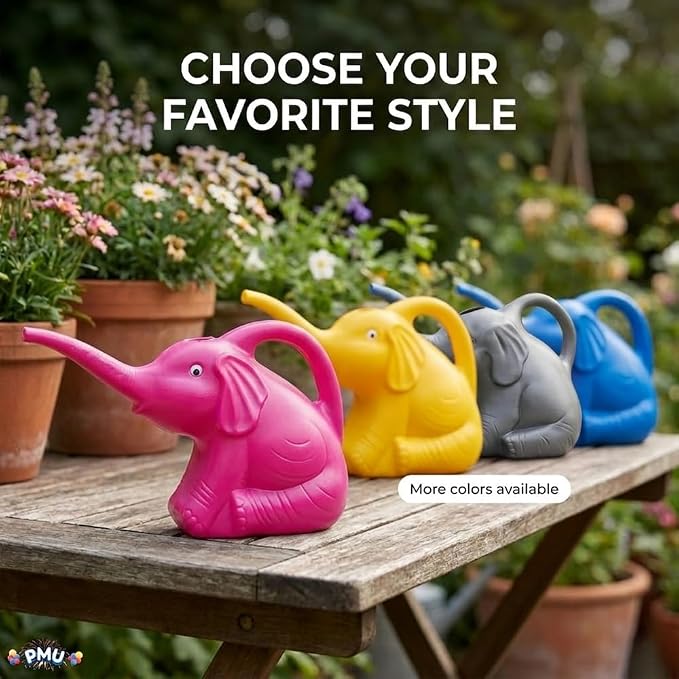 PMU 12Pcs 2-Quart Elephant Watering Can – Durable Plastic Garden Watering Can for Indoor & Outdoor Plants, Easy-Pour Spout, Large Water Pot, Pink