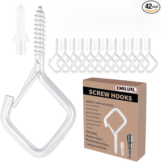42 PCS Metal White Eye Screw Hooks for Hanging Heavy Duty.Windproof Ceiling Hooks for Hanging Plants,Cup,Wind Chime,Bird Feeders,Christmas String Lights at Indoor&Outdoor 2.2 Inch