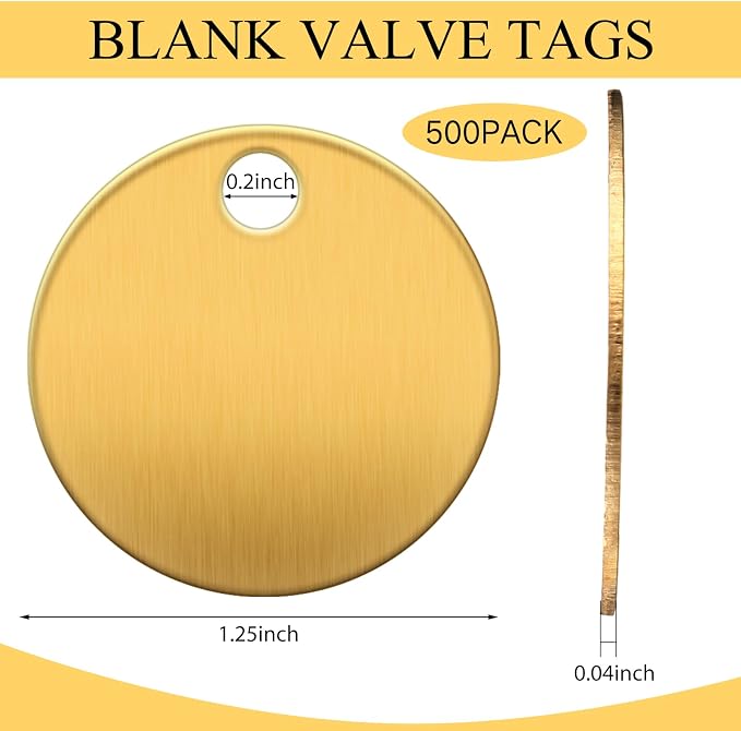 Hicarer 500 Pcs Solid Tags for Stamping Round Key Tags Blanks with Hole for Pets Plants Doors Pipe Valves Equipment Tool and Keys Labeling (Brass,1.25 Inch)