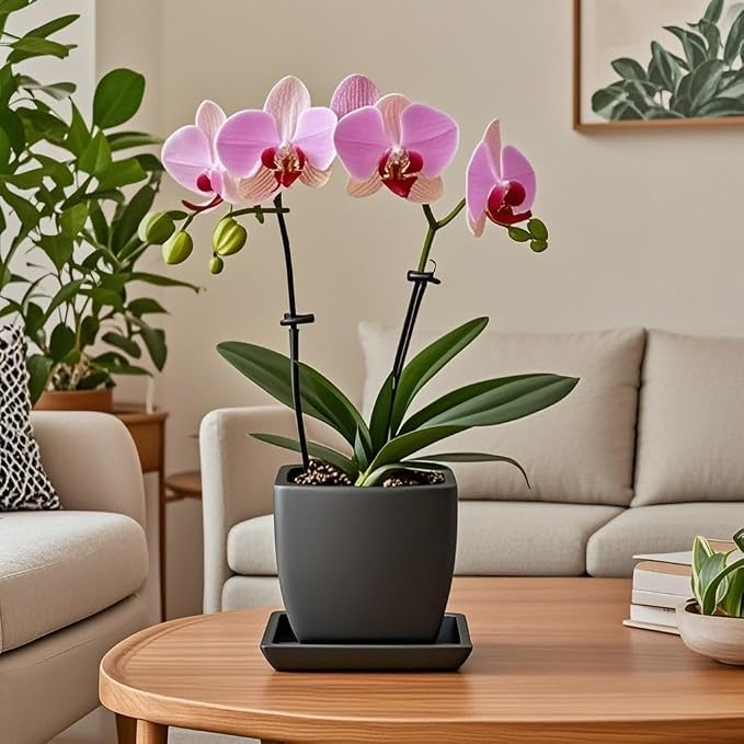 Square Ceramic Plant Saucer Tray 2 Pcs 5 6 Inch Black, 6.6" OD x5.5 ID x1.1 Deep, Sturdy Heavy Duty Glazed Planter Drip Flower pots with Catch Basin for Indoor Outdoor Plants(6" Black)