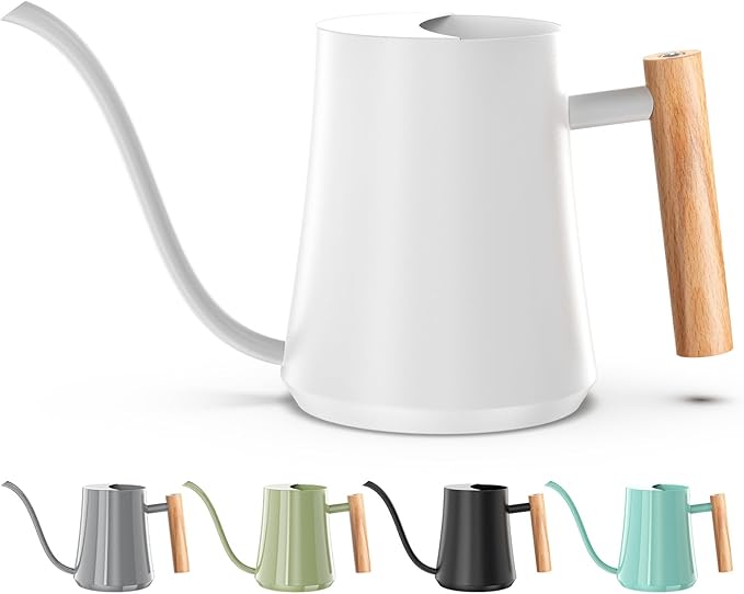 Green Moon 1L/35oz Metal Watering Can Indoor with Long Spout, White | Metal Stainless Steel Watering Can with Wood Handle for Indoor Plants, House Bonsai, Succulents, and Outdoor Garden Flowers