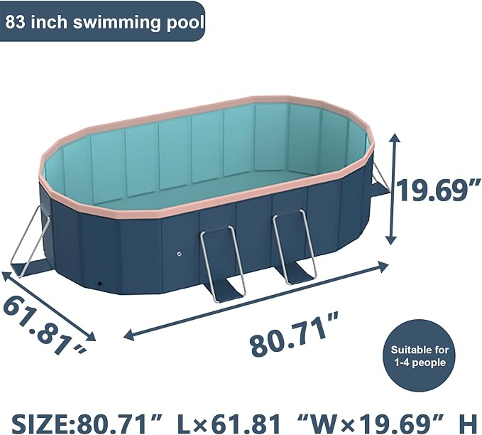 Foldable Pool, Hard Plastic Collapsible Pool, Large Non Inflatable Rectangle Pool Above Ground, Backyard Pool for Adults, Oversized Thickened, Easy Assembly (Round Corner 79 Inch)