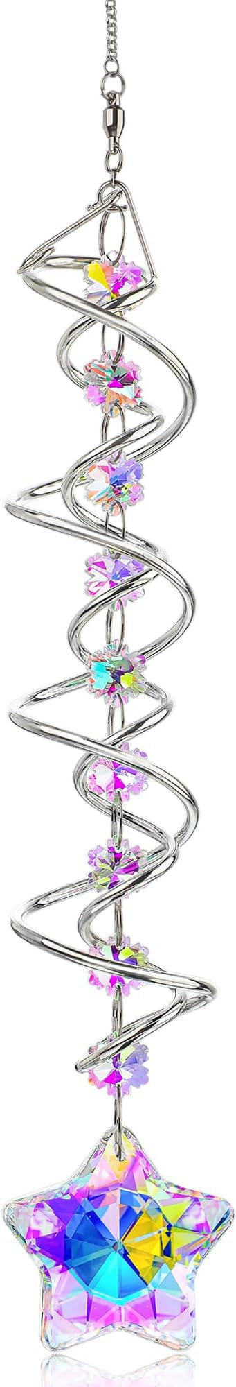 21 Inch Crystal Spiral Wind Spinner Gazing Ball Suncatcher Decor | Crystal Suncatcher Spiral Gazing Ball with Rainbow Maker Hanging Wind Spinner for Window Garden Porch Christmas Decor