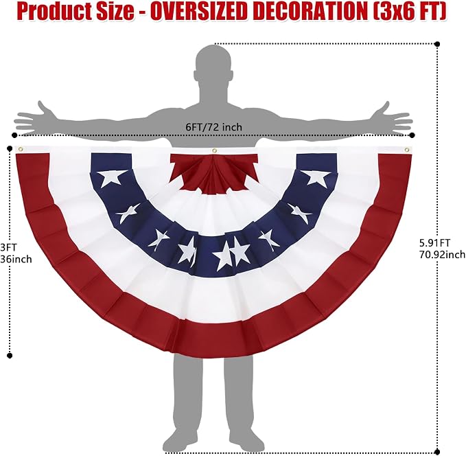 3x6 Ft American Pleated Fan Flag (Set of 4) – Patriotic Half Fan Bunting, 4th of July Memorial Day Decorations for 250th Anniversary (Large Size)