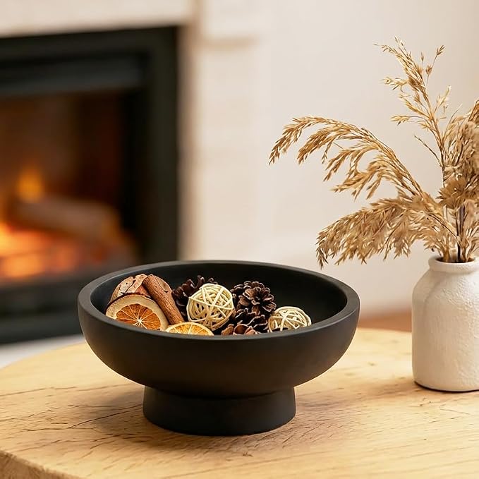 Catch All Decorative Fruit Bowl with Pedestal —Key, Purse & Trinket Holder | Entryway Table, Kitchen Counter, Coffee Console Decor | Modern Minimalist,Black