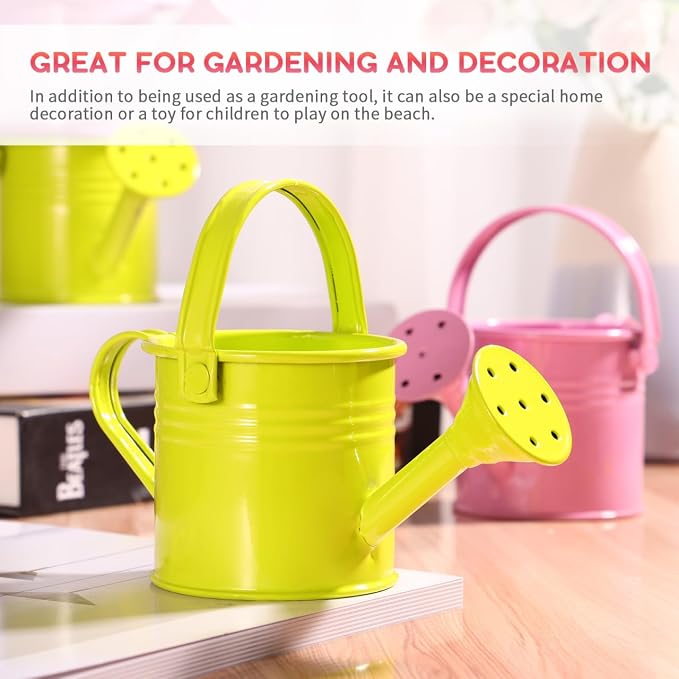 5 Pcs Kids Watering Cans, Mini Metal Plant Watering Can with Long Spout, Small Tin Flower Pots for Indoor Outdoor Gardening