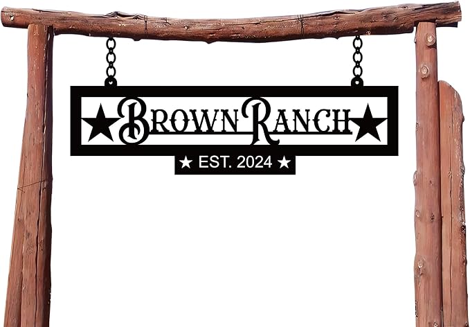 Custom Metal Family Name Farmhouse Sign, Last Name Sign for Farm, Ranch or Farm Signs Indoor Outdoor Personalized, Farmhouse Signs Wall Decor, Size selection: 12 inches to 80 inches.