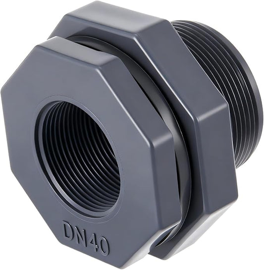 1 Pcs 1-1/2 Inch Bulkhead Fitting PVC Water Tank Connector Plumbing Pipe Threaded Bulkhead Fitting NPT for Rain Barrels, Water Tanks, Aquariums, Tubs, Pools