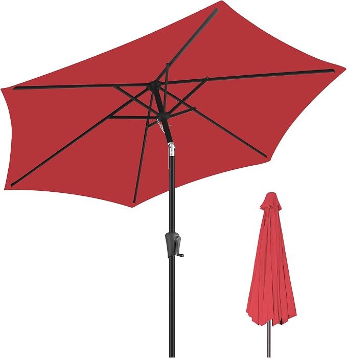 FLAME&SHADE 9ft Patio Umbrella Outdoor - Table Umbrella with Push Button Tilt and Crank, UV Protection, 6 Sturdy Ribs, Market Umbrella for Garden, Deck, Backyard, Lawn, Pool and Beach(Red)