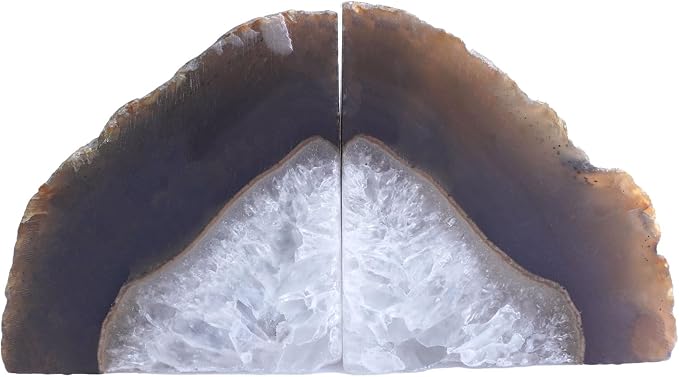 Natural Agate Geode Bookends - 4 to 5 lb Heavy Duty Rock Crystal Stone Book Ends for Shelves, with Rubber Bumpers, Decorative Book Holders for Home Office