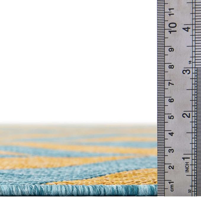 Unique Loom Jill Zarin Outdoor Collection Area Rug - Napa (10' 8'' Round, Yellow and Aqua/Yellow)