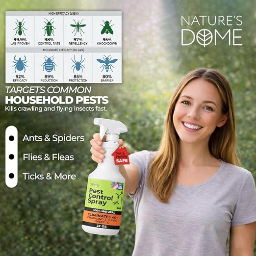 Nature’s Dome Pest Control Spray 32 Oz | Natural Ant Killer & Bug Spray for Indoor & Outdoor Use | Eco-Friendly Bug Spray for Flea, Ticks, Ant & Mosquitos | Safe for Pets and Kids
