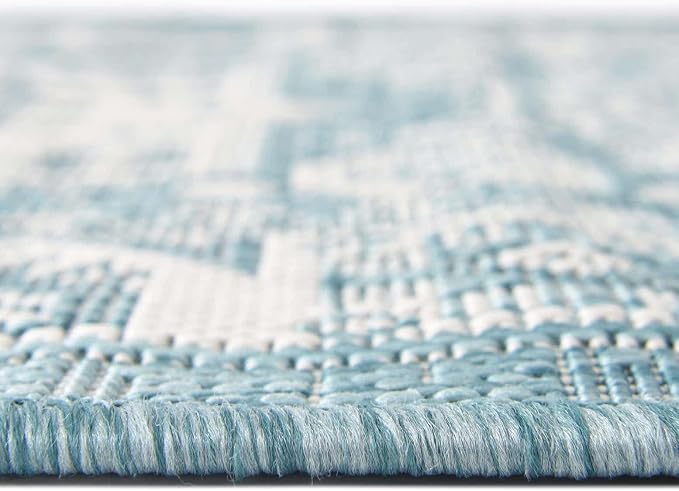 Unique Loom Outdoor Aztec Collection Area Rug - Chalca (2' x 7' 10" Runner, Aqua/ Ivory)