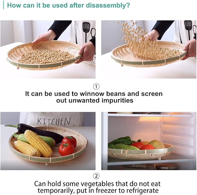 Mwellewm Food Bamboo Food Serving Tent Basket Hand-Woven Basket Serving Dustproof Round Picnic Basket Vegetable Fruits Bread Home Storage Basket with Mesh Gauze Cover Container
