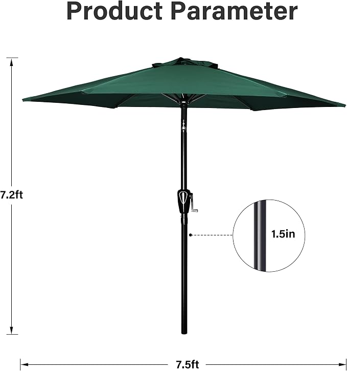 Simple Deluxe 2 Pack 7.5' Patio Umbrella Outdoor Table Market Yard Umbrella with 6 Sturdy Ribs for Backyard, Pool, Garden, Deck, Green