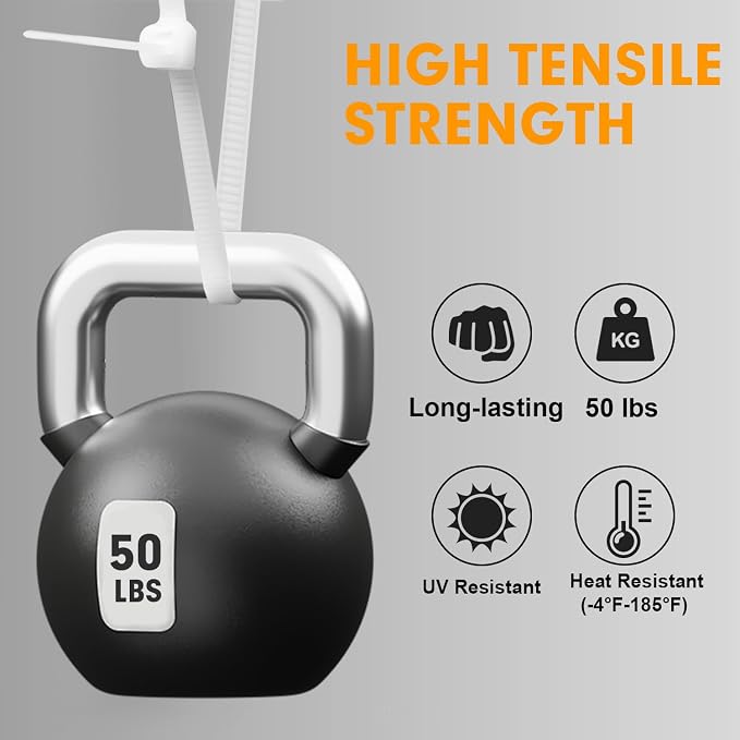 Zip Ties, RAZCC 1200pcs Cable Zip Ties 12 Inch, Heavy Duty White Plastic Wire Ties with 50lb Tensile Strength, Self-Locking Nylon Cable Ties, Wire Management for Indoor and Outdoor