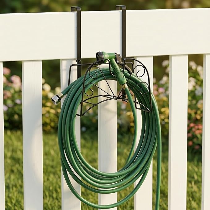 Garden Hose Holder, Metal Water Hoses Holder for Outside, Heavy Duty Detachable Garden Tube Storage Hanger Rack Holds 160 FT for Expandable & Flexible Hoses - Wall Mount or Hanger (Large Black)