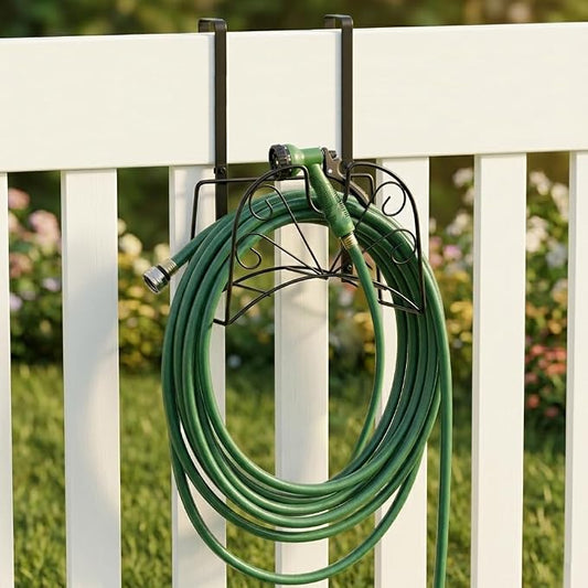 Garden Hose Holder, Metal Water Hoses Holder for Outside, Heavy Duty Detachable Garden Tube Storage Hanger Rack Holds 160 FT for Expandable & Flexible Hoses - Wall Mount or Hanger (Large Black)