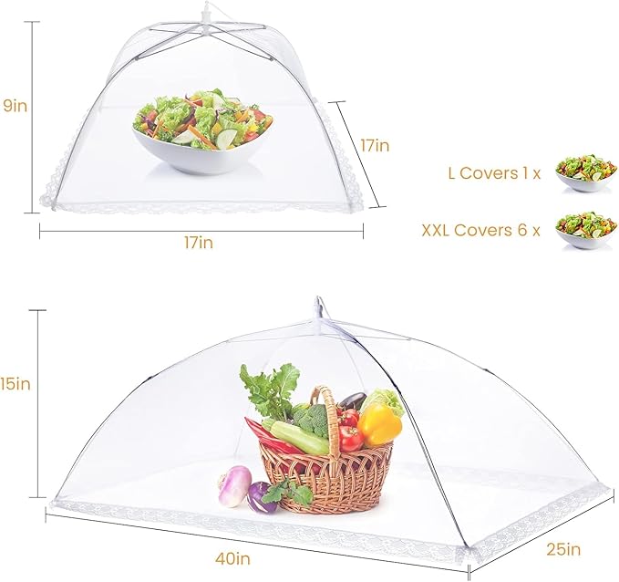 Food Covers for Outside - 3 Extra Large (40 x 25 in) & 9 Large (17 x 17 in) Food Tents/Food Covers for Outdoors Mesh Screen, Picnic Pool Party Supplies, Pop-Up and Collapsible