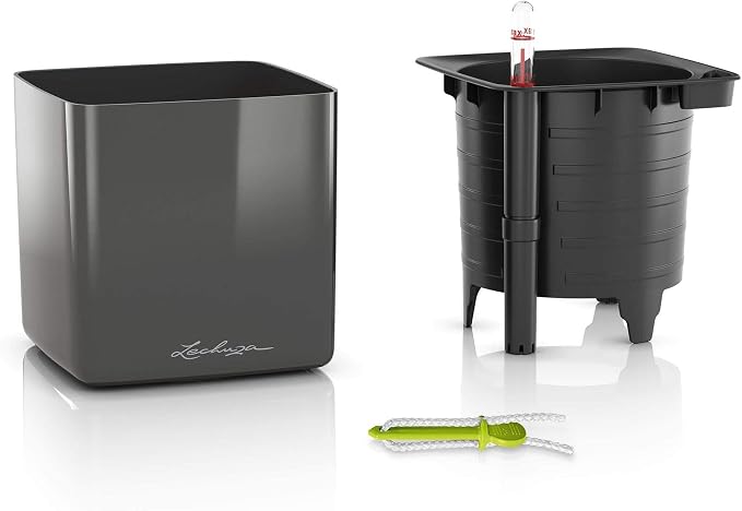 Lechuza Glossy 14 Quality Plant Cube Stick Irrigation System, Titanium dust high Gloss
