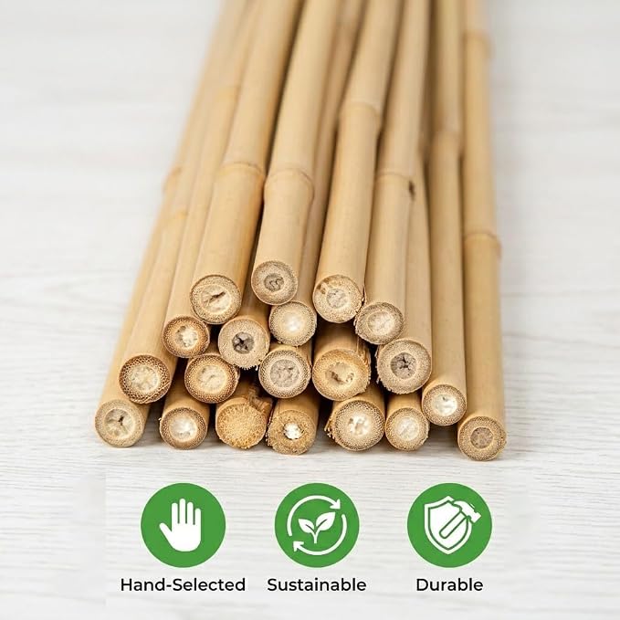 Plant Stakes Natural Bamboo Sticks - 20 Pcs Bamboo Garden Stakes for Plants 4.8 FT Plant Support Sticks with Twist Ties for Tomatoes Beans Flowers Indoor Outdoor Potted Climbing Plants