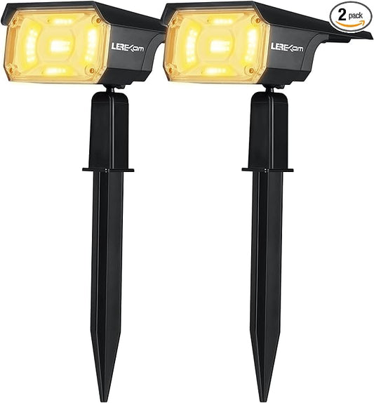 LEREKAM 40 LEDs Spotlights,IP65 Waterproof Solar Powered Landscape Spotlights 2-in-1 Wall Light, Outdoor Landscaping Lights Auto On/Off for Yard Garden 2Pack Warm-White