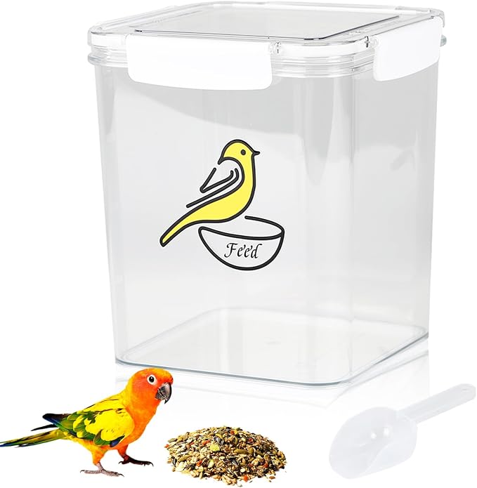 Bird Seed Storage Container-Airtight Bird Food Container 4.23 Qt/4.2LPet Food Storage Containers with Bird Seed Scoop-Wild Bird Seed Dispenser-forPetBirds Parakeets Finches Food MealwormsStorage/Clear