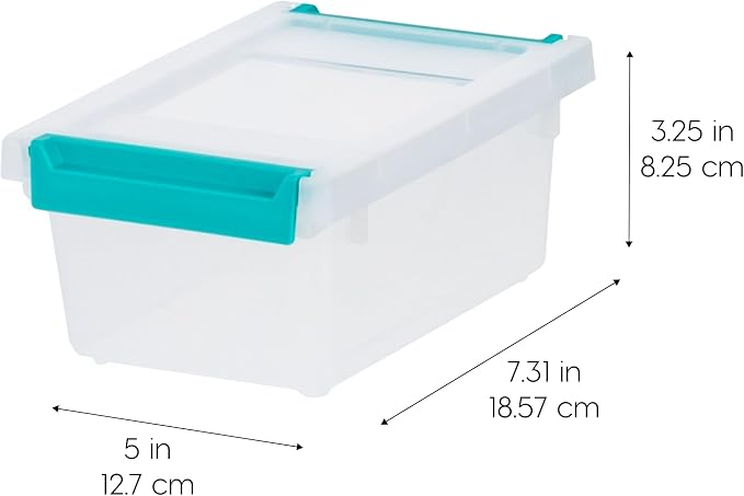 IRIS USA 1 Qt. Craft Storage Bins with Lids, 6-Pack, |Made in USA|, Clip Box, Small Plastic Sensory Bin Tote Organizer Containers for Art Supplies, Paper, & Office, Stackable - Clear/Seafoam Blue