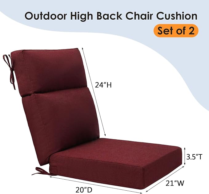 Unimatta Sunbrella Outdoor High Back Chair Cushion Seat Pads, 44 x 21 Inch Water-Repellent & Fade-Resistant Patio Furniture Cushions with Ties for Adirondack, Rocking Chairs, Spectrum Ruby