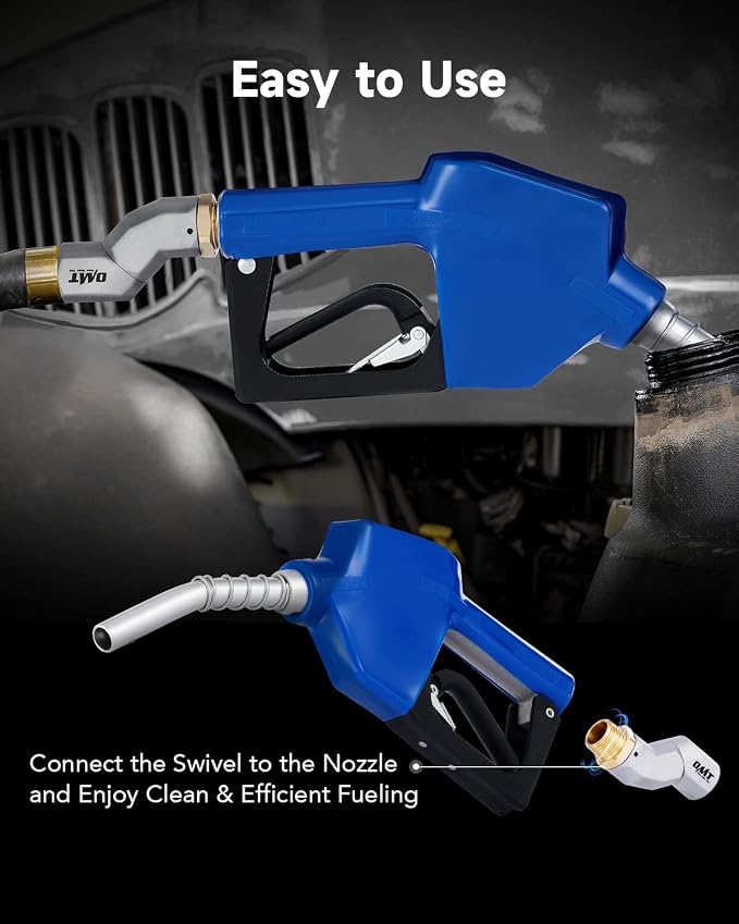 ORION MOTOR TECH Automatic Fuel Nozzle Kit, 3/4" NPT Auto Shut Off Fuel Nozzle with 360° Hose Swivel, Gas Fuel Transfer Refilling Nozzle with 13/16" Spout 16 gpm Flow Rate for Gasoline Diesel Kerosene