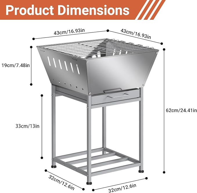24" Fire Pit with Wood Storage, Fire Pits for Outside Wood Burning, Silver | Premium Stainless Steel, Low-Smoke Design, Removable Ash Tray, Heat-Proof Handles, for Grilling, Heating & Firewood Storage