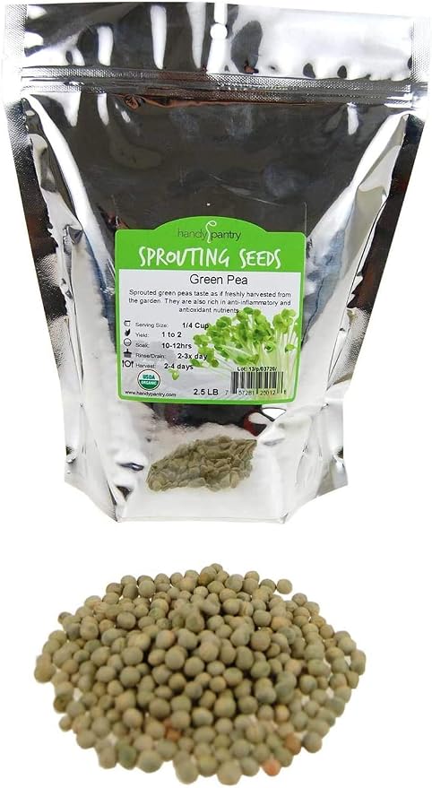 Handy Pantry Green Pea Sprouting Seed - 2.5 Lb - Green Pea for Sprouts | Garden Planting, Cooking, Soup, Emergency Food Storage, Vegetable Gardening