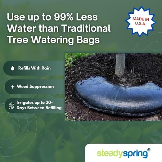 SteadySpring® 24" Smart 30+Day Tree Watering Mat - AUTO Refills with RAIN and Slow Releases As Plant Needs - for Root Balls 11" - 15" Dia Slow Release Technology Prevents Over and Under Watering (24)