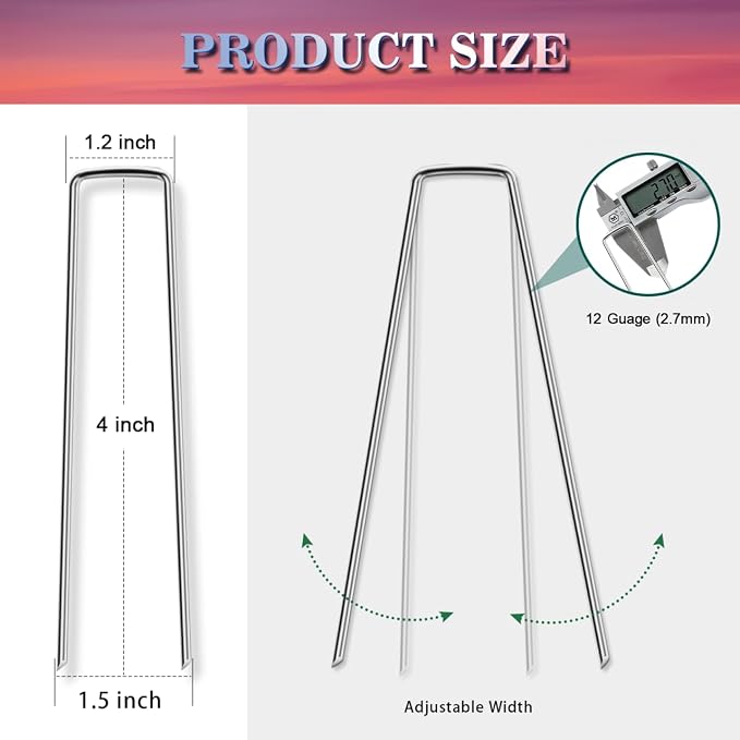 Gtongoko 120 Pack Landscape Staples 4 Inch Galvanized Garden Stakes, 12 Gauge Heavy Duty Sod Staples for Weed Barrier Fabric, Plant Covers, Netting, Irrigation Hose & Holiday Decorations