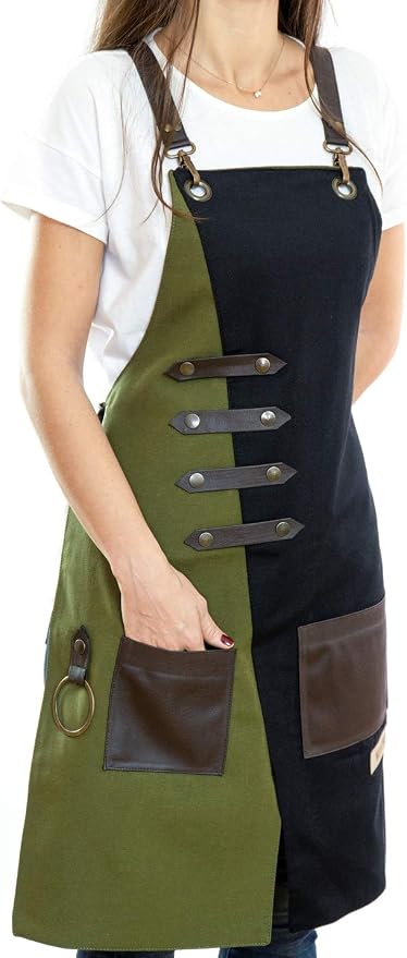 MONAPRON Apron for Women and Men Waterproof Canvas Extra Pocket for Chef Barista Gardening BBQ Grilling Crossback Unisex