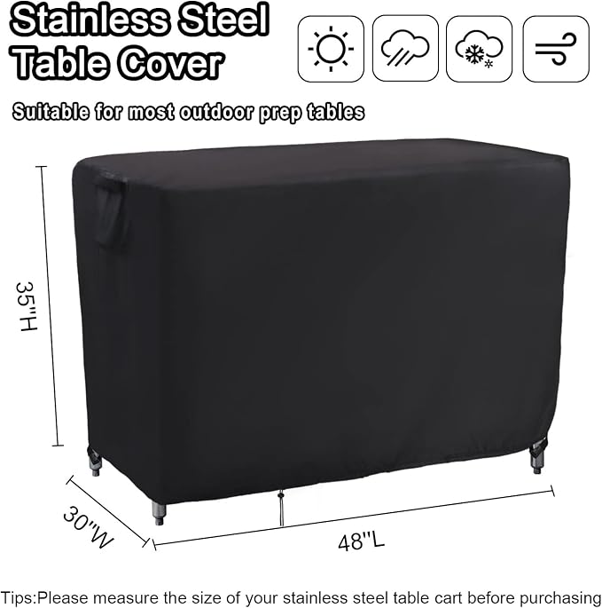 Kingling Outdoor Prep Table Cover 48 Inch, Waterproof Stainless Steel Table Cover Metal Outdoor Table Covers Weather Protection for Patio Kitchen Prep/Work Tables - 48''L x 30''W x 35''H