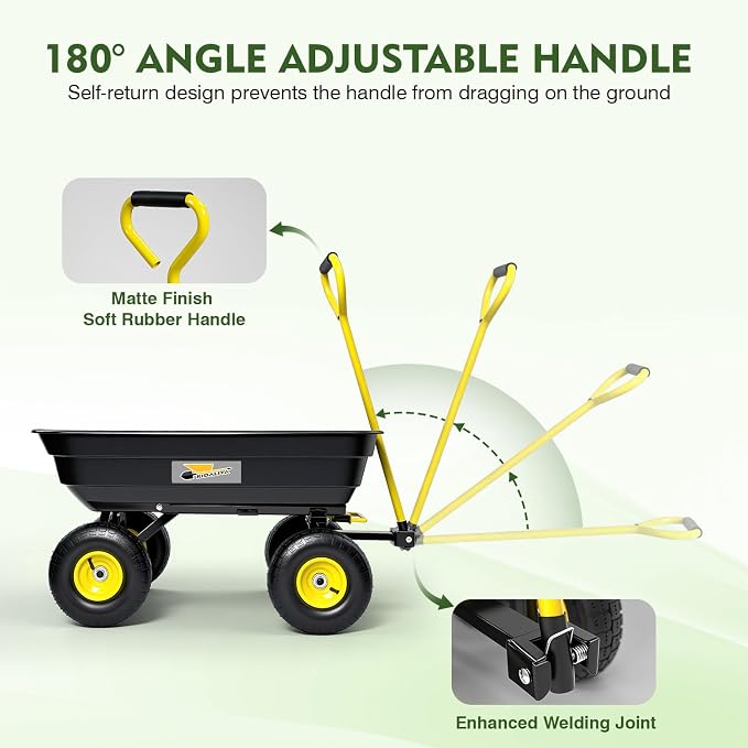 Garden Dump Cart, 5 Cu.Ft. Heavy-Duty Utility Wagon with 900lbs Capacity, 10" All Terrain Tires, 180° Rotating Handle for Yard, Lawn, and Outdoor Use